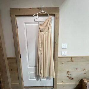 David's Bridal One Shoulder Dress in Beige